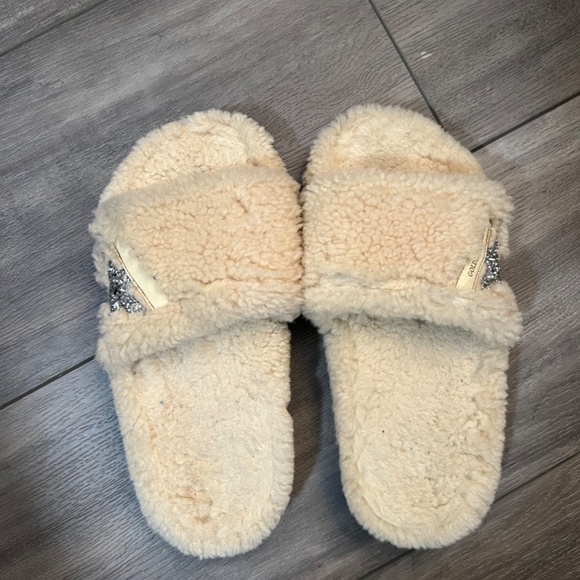 Golden Goose Shearling Slides Pool Star 42 Cream with Silver Glitter Star - Picture 8 of 8
